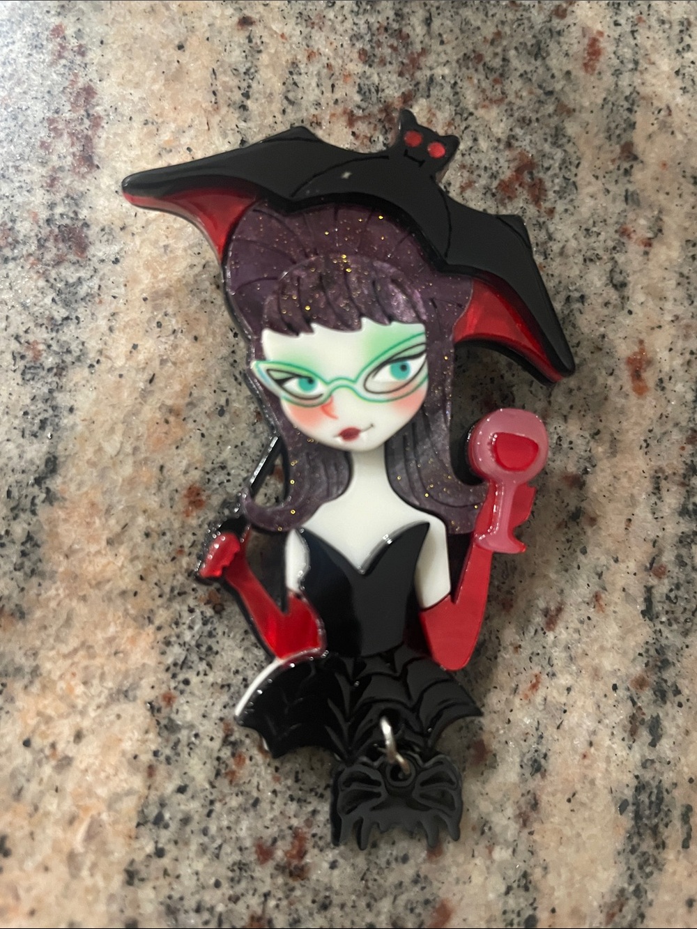 Gothic Vampire Girl Costume Brooch - Black & Red